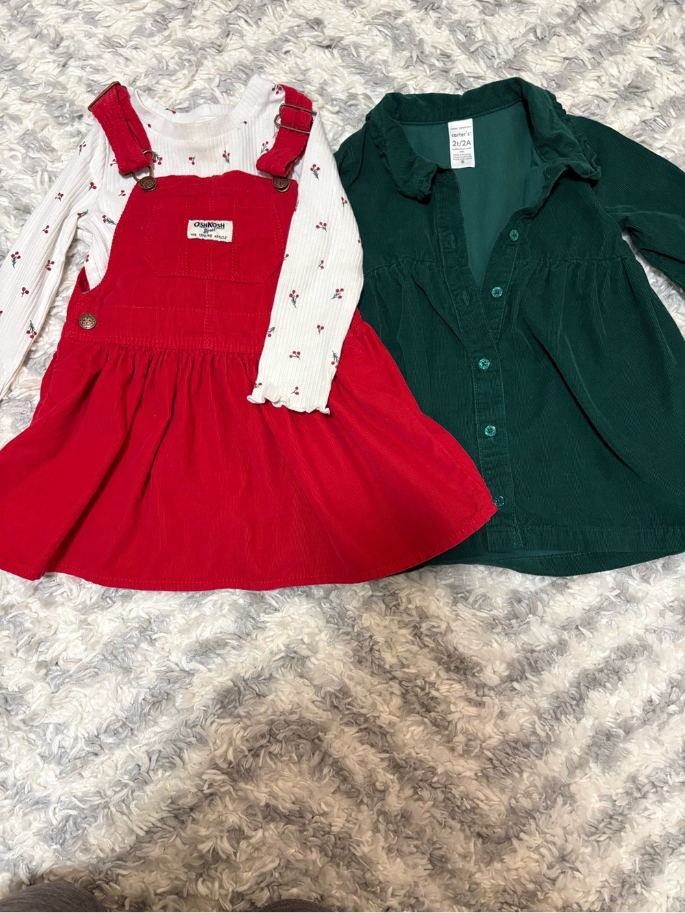Carter's Red Corduroy Pinafore Dress with Green Button-Front Shirt